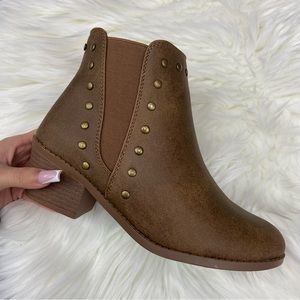 Brown Faux Leather Ankle Bootie